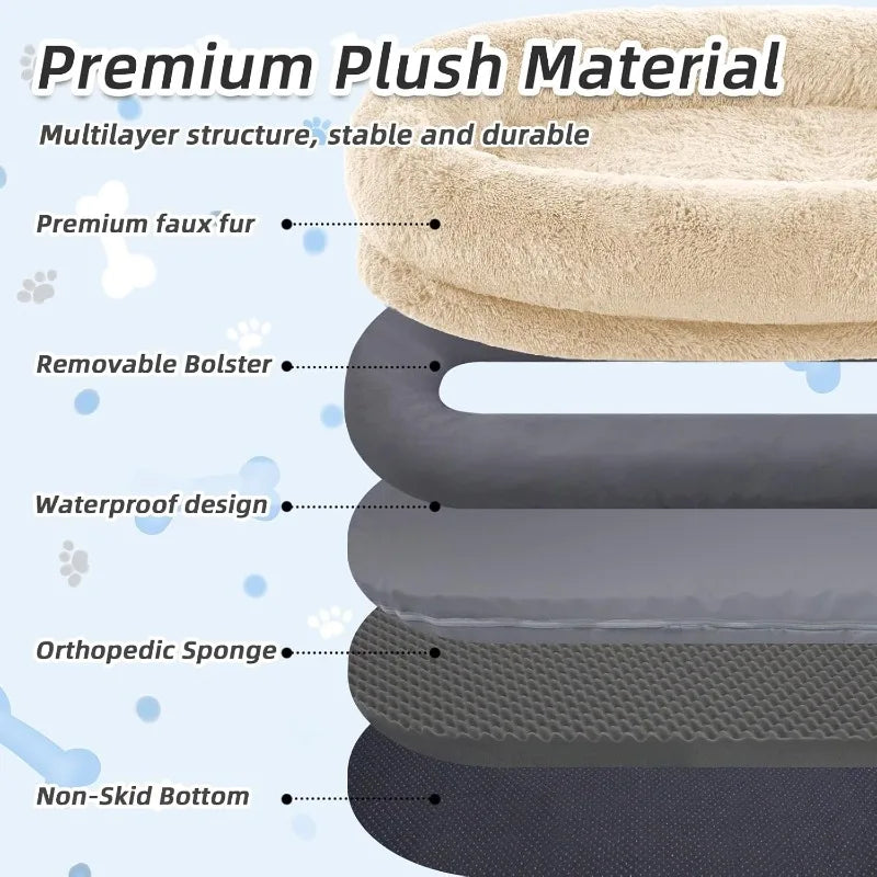 Human Dog Bed 71 Inch Orthopedic Faux Fur Washable Beige
