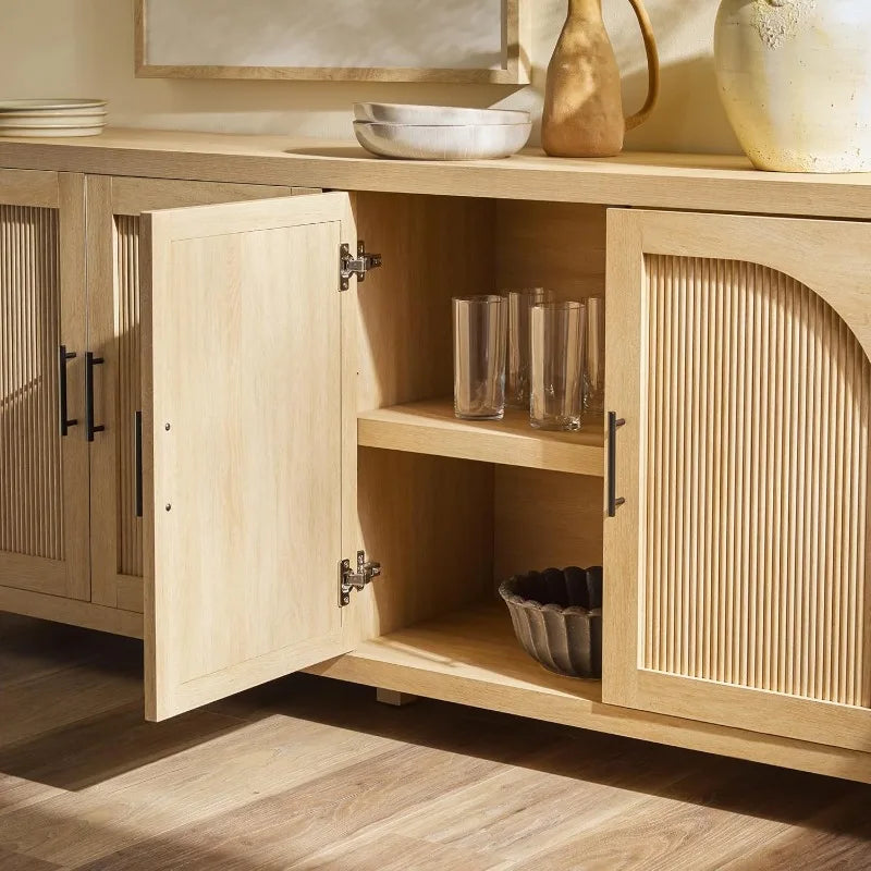 4-Door Reeded Sideboard Buffet Cord Management Coastal Oak