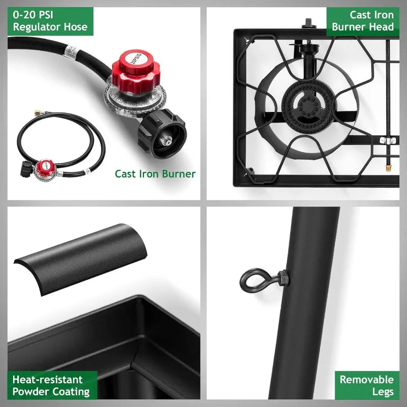 Outvita 3 Burner Propane Gas Stove for Outdoor Cooking 225000 BTU Camping Cooker with Removable Legs